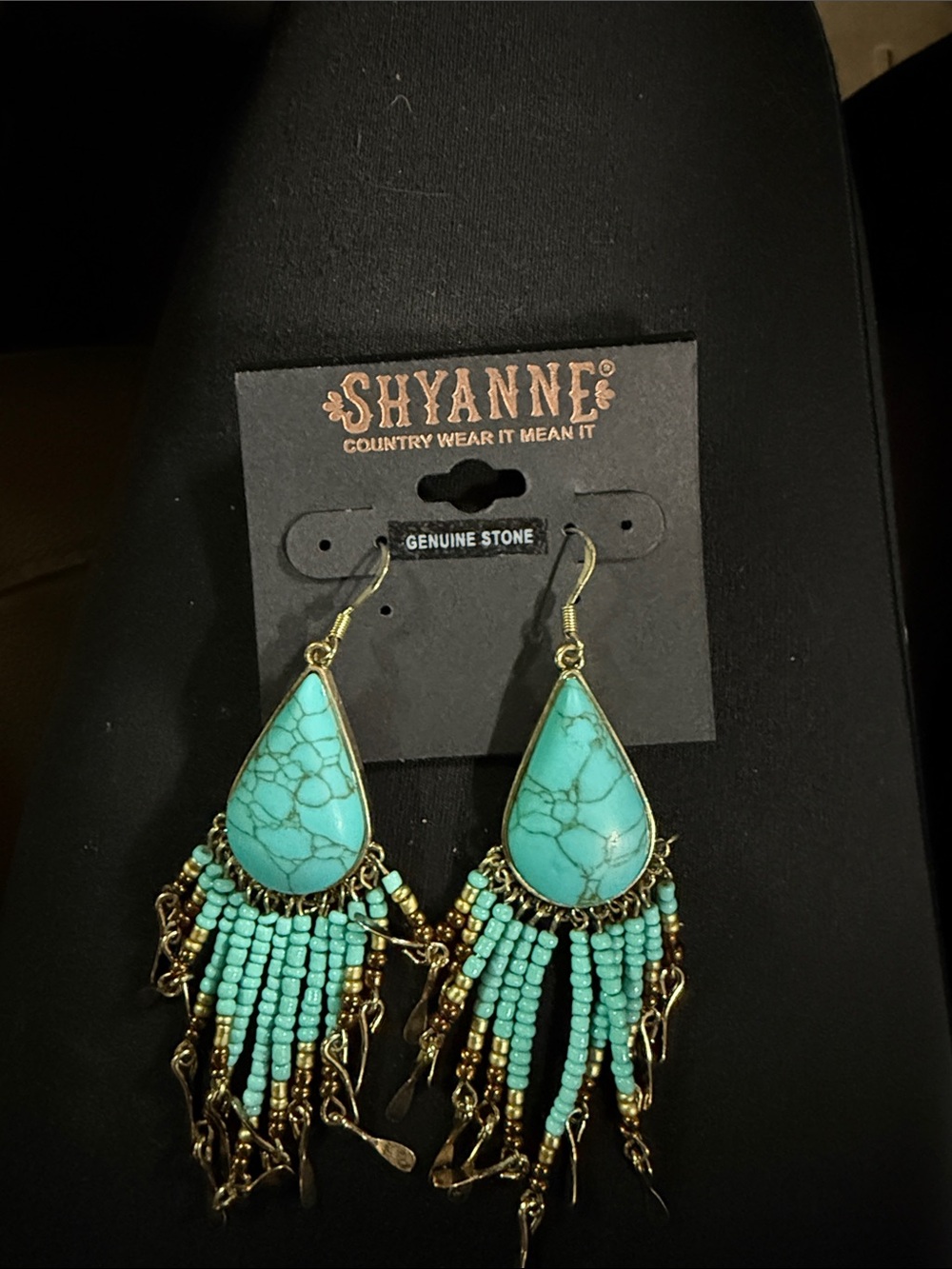 Shyanne Turquoise Teardrop Fringe Earrings with Gold Chains